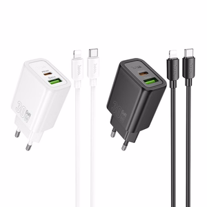 Įkroviklis Hoco N63 30W GaN USB-C/USB-A + USB-C to Lightning cable 1.0m baltas