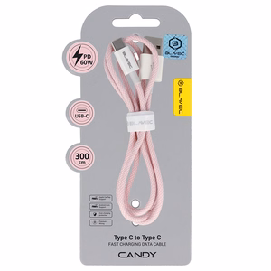 Blavec Kabelis Candy pynėtas - USB į Type C - PD 60W 3A 3 metrai Apple CarPlay/Android Auto (CCA-UC3P30) rožinis