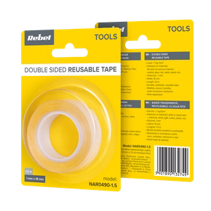 Rebel transparent double-sided mounting tape, 1 mm x 19 mm x 1.5 m
