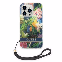 Guess GUOHCP14XHFLSB iPhone 14 Pro Max 6.7 "mėlynas/mėlynas kietas dėklas Gėlių dirželis
