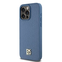 DKNY Odinis monogramos rašto metalinis logotipas Magnetinis dėklas telefonui iPhone 15 Pro Max - mėlynas