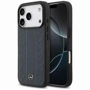 Mercedes Leather Laurel Leaves Stripes MagSafe Case for iPhone 17 Pro - Blue