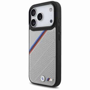 BMW M Tricolor Metal Logo MagSafe dėklas telefonui iPhone 17 Pro - pilkas