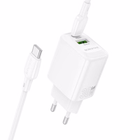 Įkroviklis Borofone BN29 30W USB-C/USB-A + USB-C to USB-C cable 1.0m baltas