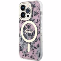 Guess GUHMP14XHCFWSP iPhone 14 Pro Max 6.7" rožinis kietas dėklas Flower Magnetinis