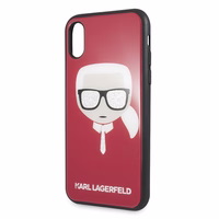 Karl Lagerfeld Ikoninis Blizgantis Karlo Galvos iPhone X / Xs Dėklas - raudona