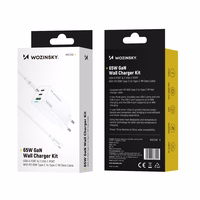 Wozinsky GaN 65W įkroviklis su USB-A ir 2xUSB-C jungtimis bei 65W USB-C kabeliu - baltas