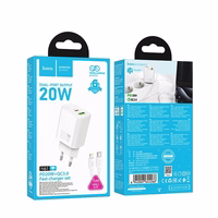Įkroviklis Hoco USB-A + USB-C QC3.0 PD 3A 20W + kabelis USB-C į Lightning N61 baltas