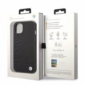 Dėklas BMW BMHCP14MSLLBK iPhone 14 Plus 6.7 - juodas odinis štampas