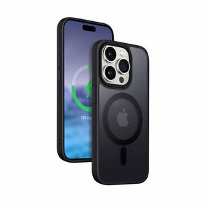 Crong Hybrid Frost MAG Cover dėklas, skirtas iPhone 15 Pro Max, suderinamas su MagSafe, juodas