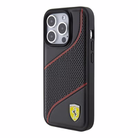 Ferrari Perforated Waves Metal Logo dėklas telefonui iPhone 15 Pro - juodas