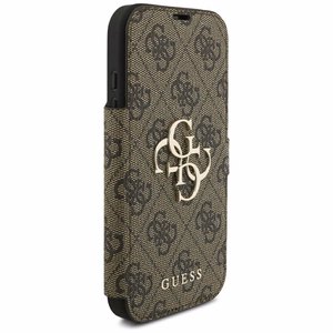 Guess Book 4G Metal Logo atverčiamas dėklas, skirtas iPhone 18 Pro / 17 Pro, rudas