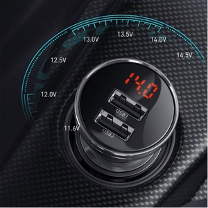 Automobilinis įkroviklis Baseus CCBX-0G pilkas 24W (2xQC3.0 / SU LED VOLTMETRU)