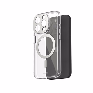 Moshi iGlaze MagSafe dėklas, skirtas iPhone 15 Pro, skaidrus su „Luna Silver“ spalvos detalėmis
