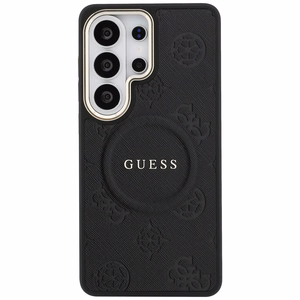 Guess Saffiano Peony Embossed Ring MagSafe dėklas Samsung Galaxy S26 Ultra juodas