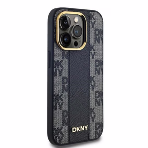 DKNY Odinis langeliais raštuotas magnetinis dėklas iPhone 14 Pro - juodas