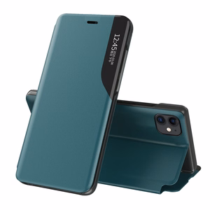 Eco Leather View Case eleganti knygos tipo dėklas su stovu iPhone 13 Pro Max žalias