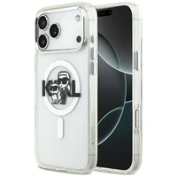 Karl Lagerfeld IML blizgantis Karl & Choupette eskizo logotipo magnetinis dėklas telefonui iPhone 17 Pro Max - skaidrus