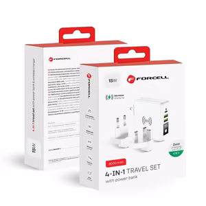 FORCELL F-ENERGY daugiafunkcis įkroviklis 15W 4in1 su USB/USB-C jungtimi, išorine baterija 8000mAh ir belaidžiu įkrovimu