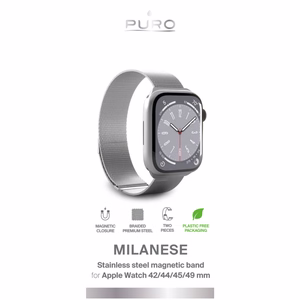 Puro Milanese nerūdijančio plieno dirželis Apple Watch 42 / 44 / 45 / 49 mm – sidabrinės spalvos
