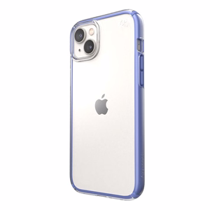 Speck Presidio Perfect-Clear with Impact Geometry case for iPhone 15 Plus / 14 Plus, with Microban antimicrobial protection, Clear / Grounded Purple
