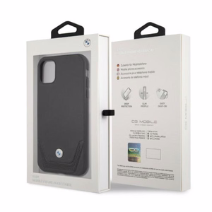 BMW Кожаный чехол Perforate для iPhone 11 / Xr - чёрный