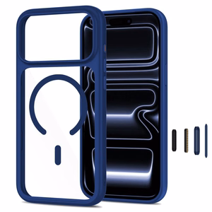 Tech-Protect MagOne MagSafe CC dėklas su 2 grūdintais stiklais, skirtas iPhone 18 Pro Max / 17 Pro Max, skaidrus tamsiai mėlynas