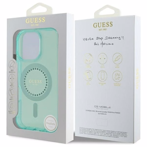 Guess IML Rhinestones Magnetinis dėklas telefonui iPhone 16 Pro - žalias