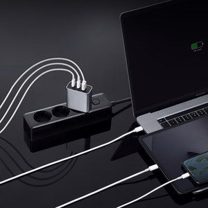 Cuktech 65W GaN sieninis įkroviklis 2xUSB-C 1xUSB-A pilkas