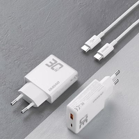 GaN Dudao A30EUT 30W USB-A / USB-C sieninis įkroviklis + USB-C - USB-C kabelis - baltas