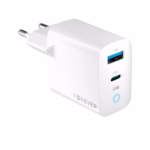 Forever TC-06-65AC GaN PD QC įkroviklis 1x USB-C 1x USB 65W baltas
