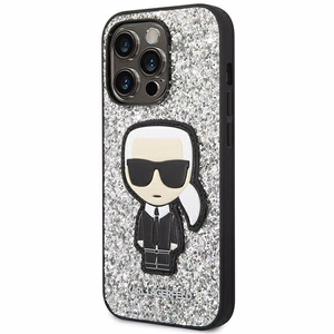 Karl Lagerfeld KLHCP14LGFKPG iPhone 14 Pro 6.1 kietasis dėklas sidabrinis blizgios dalelės Ikonik