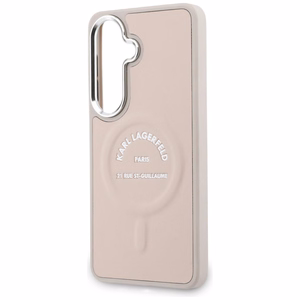 Karl Lagerfeld Embossed Ring RSG Logo MagSafe dėklas Samsung Galaxy S26 rožinis
