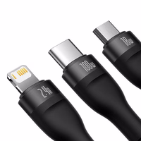 3in1 USB kabelis Baseus Flash Series, USB-C + micro USB + Lightning, 100W, 1.2m (juodas)