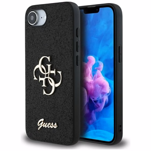 Guess Fixed Glitter Big 4G dėklas telefonui iPhone 16e - juodas