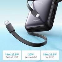 Power Bank Joyroom "JR-PBF27" juodas 10000mAh 22.5W (PD / QC3.0) + integruotas Type-C / Lightning laidas