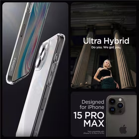 Spigen Ultra Hybrid dėklas telefonui iPhone 15 Pro Max - skaidrus matinis