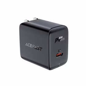 Acefast A23 30W GaN USB-C sieninis įkroviklis (JAV) – juodas