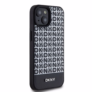 DKNY Odinis spausdintas raštas metalinis logotipas Magnetinis dėklas iPhone 15 / 14 / 13 - juoda