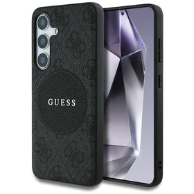 Dėklas telefonui Guess 4G Round Patch Classic Logo MagSafe Samsung Galaxy S25 Plus juodas