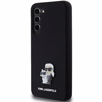 Karl Lagerfeld Silikoninis Karl&Choupette Metal Pin dėklas Samsung Galaxy S24+ - juodas