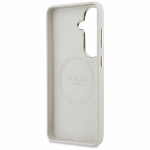 Guess dėklas Rhinestone Round Logo MagSafe skirtas Samsung Galaxy S26 smėlio spalvos