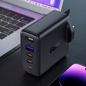 Greitas GaN 100W Power Delivery įkroviklis 3x USB C 1x USB su JK kištuku - juodas