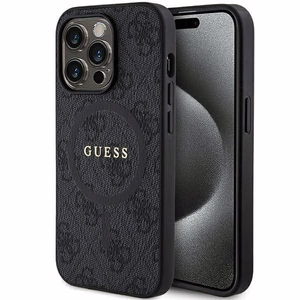 Dėklas Guess PU Leather 4G Colored Ring MagSafe Apple iPhone 15 Pro juodas