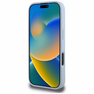 Guess grūdėtas didelis 4G logotipas mažas klasikinis logotipas dėklas iPhone 16 Pro - mėlynas