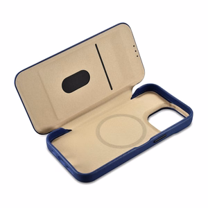 iCarer CE Premium odinis folio dėklas iPhone 14 Pro su MagSafe magnetiniu flipu - mėlynas
