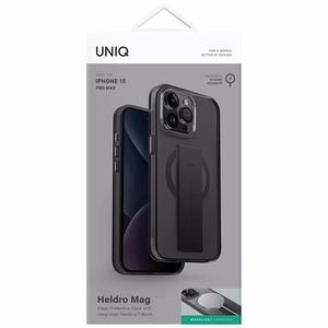 Uniq Heldro Mag Magclick įkrovimo dėklas telefonui iPhone 15 Pro Max - juoda