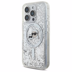Karl Lagerfeld Liquid Glitter Karl & Choupette Head Magnetinis dėklas telefonui iPhone 16 Pro Max - skaidrus