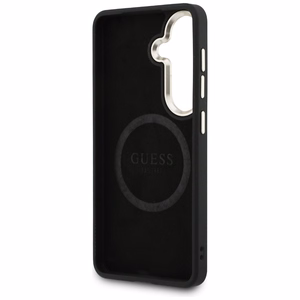 Guess Saffiano Peony Embossed Ring MagSafe dėklas Samsung Galaxy S26+ juodas