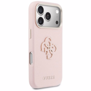 Dėklas Guess PU Grained 4G Resin Metal Logo Apple iPhone 17 Pro Max rožinis